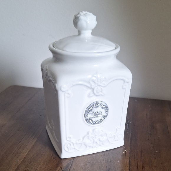 Other - THL French Country White Ceramic Tea Canister